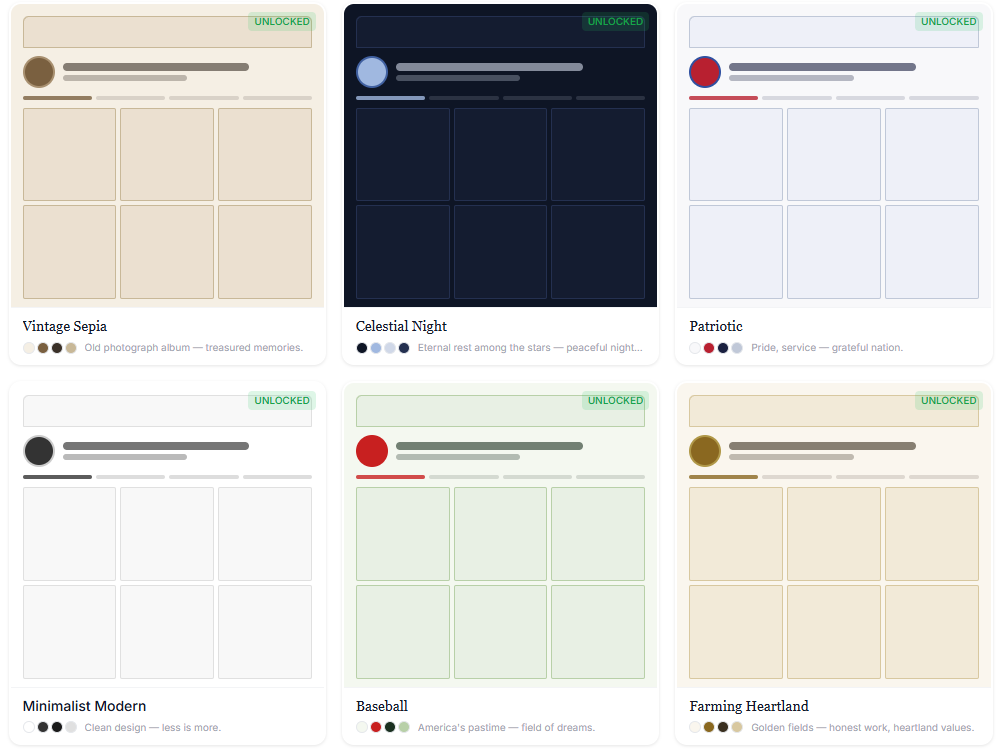 Premium memorial themes